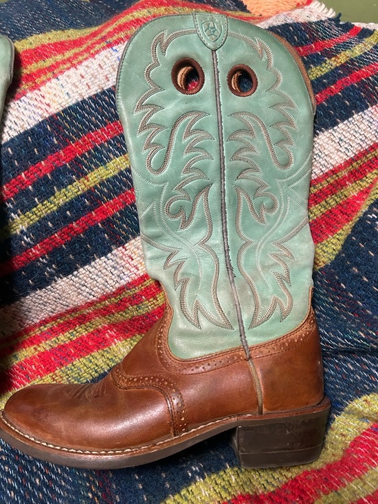 Ariat teal and brown classic pull on leather cowboy boots - Picture 5 of 10